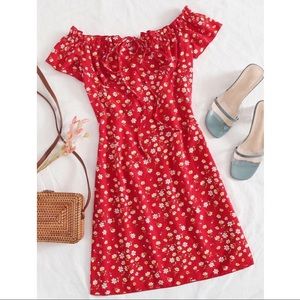 SHEIN Red Floral Print Dress